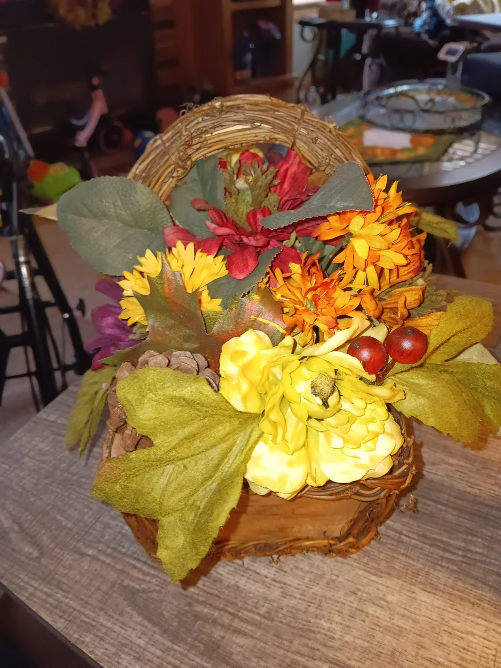 Autumn-Inspired Faux Floral Basket - Orange, Yellow & Purple